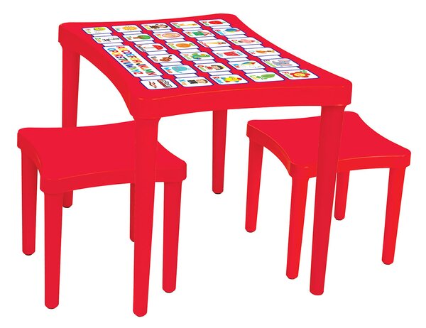 Tavolino per Bambini Regolabile con 2 Sgabelli Rosso