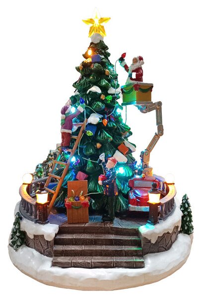 Villaggio Natalizio Albero con Babbo Natale 27h cm con Movimento Luci e Suoni