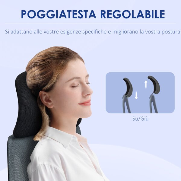 HOMCOM Sedia da Ufficio con Supporto Lombare e Poggiatesta, Seduta Girevole con Altezza Regolabile, Nero