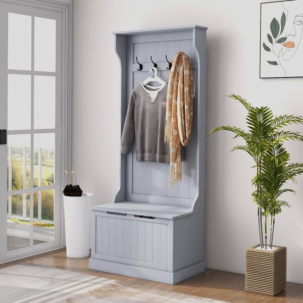 Mobile Appendiabiti con Panca Contenitore 71,5x39,5x170 cm in Legno Grigio