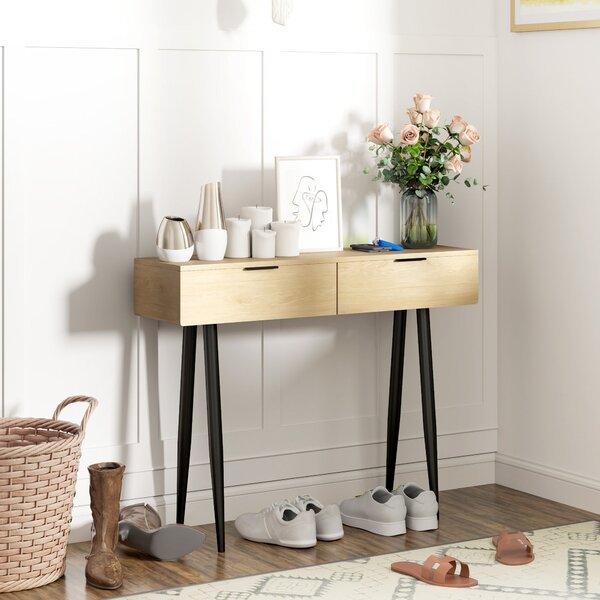 Consolle da Ingresso in Stile Nordico 100x30x80,5 cm in Legno e Acciaio Rovere