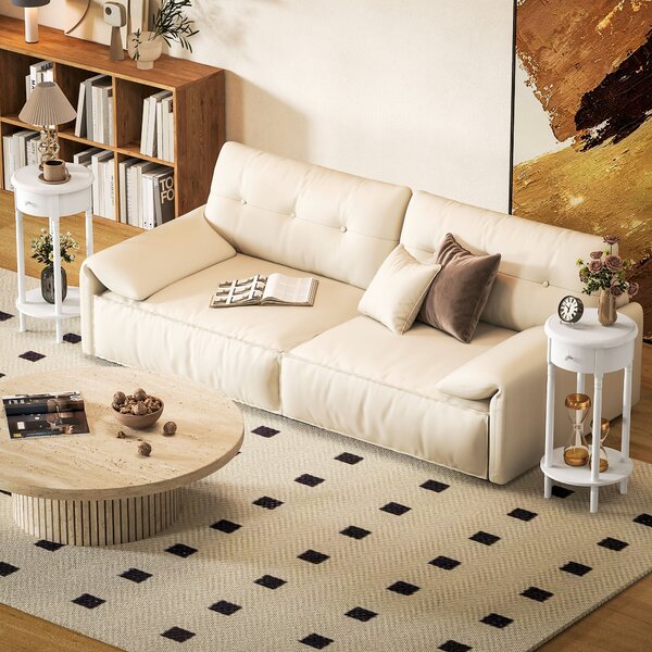 Set 2 Comodini con Cassetto Rotondi Ø35,5 x 71 cm in Legno Bianco