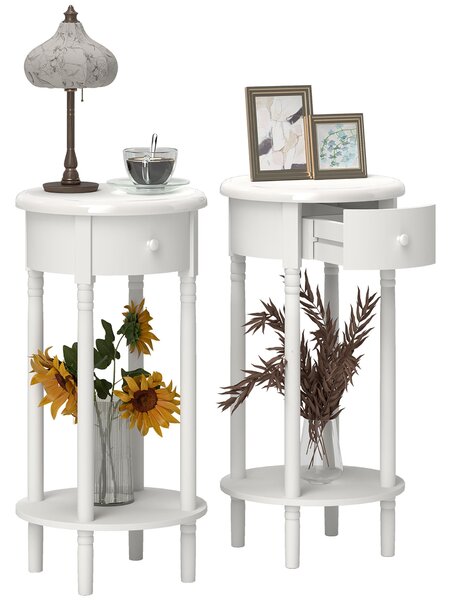 Set 2 Comodini con Cassetto Rotondi Ø35,5 x 71 cm in Legno Bianco