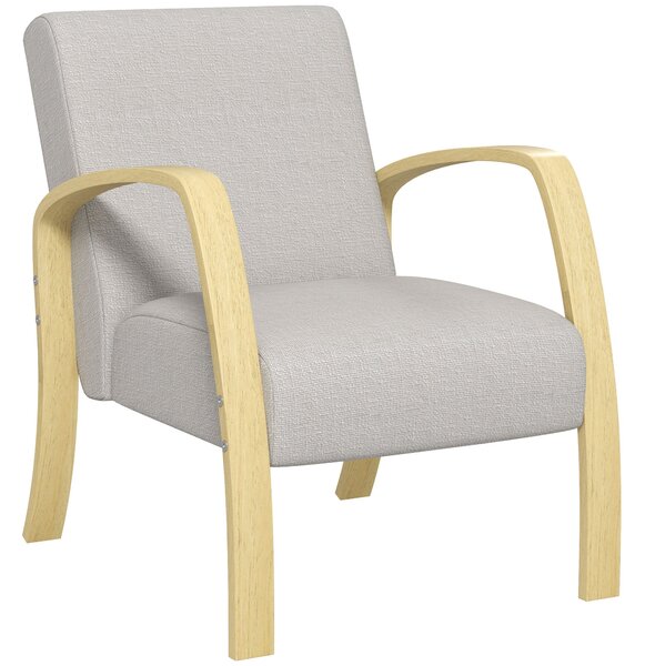 Poltrona Imbottita Stile Scandinavo in Tessuto e Legno di Betulla Grigio