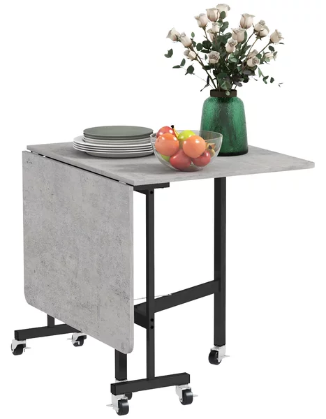 Tavolo Pieghevole Salvaspazio per 4-6 Persone con Ruote 120x80x73 cm Grigio