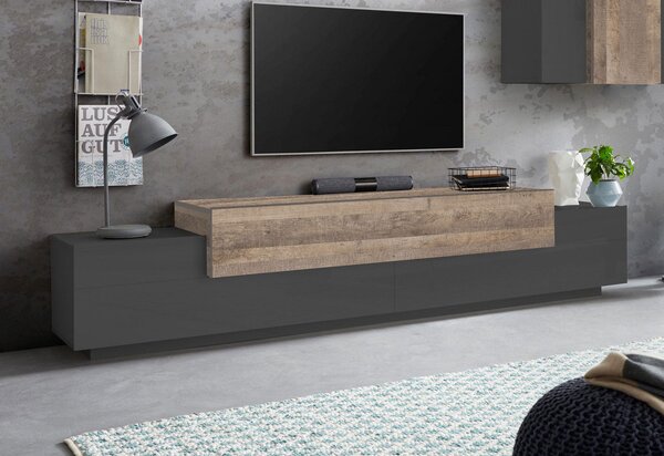 Mobile Tv 2 Ante a Ribalta 240x45x51,5 cm Coro Grigio Antracite Opaco/Rovere Wotan