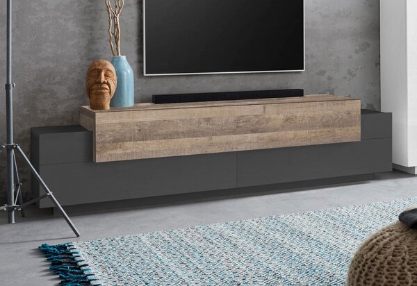Mobile Tv 2 Ante a Ribalta 200x45x51,5 cm Coro Grigio Antracite Opaco/Rovere Wotan