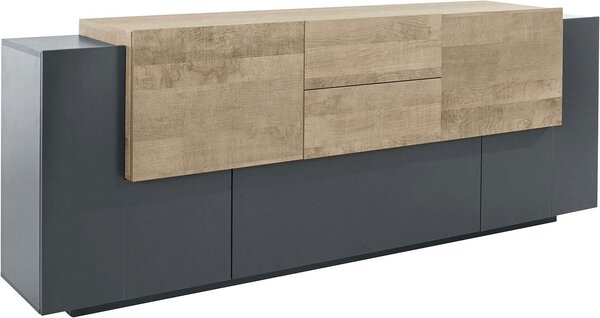 Credenza 5 Ante e 2 Cassetti 220x45x86 cm Coro Grigio Antracite Opaco/Rovere Wotan