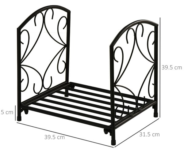Outsunny Portalegna per Camino da Interno ed Esterno in Metallo con Base Rialzata per 50kg di Legna, 39.5x31.5x39.5cm, Nero|Aosom