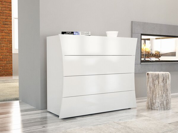 Comò 4 Cassetti 98x40x81,5 cm Arco Bianco Lucido