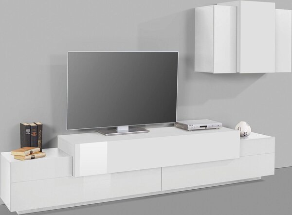 Parete Attrezzata Mobile TV e Pensile 240x45x51,5 cm Coro Bianco Lucido/Bianco