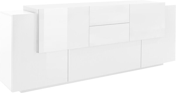 Credenza 5 Ante e 2 Cassetti 220x45x86 cm Coro Bianco Lucido/Bianco