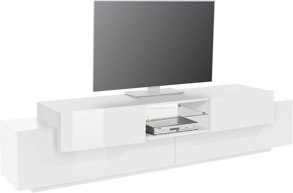 Mobile Tv 4 Ante e Ripiano a Giorno 220x45x51,5 cm Coro Bianco Lucido/Bianco