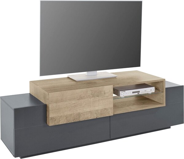 Mobile Tv 3 Ante e Ripiano a Giorno 160x45x51,5 cm Coro Grigio Antracite Opaco/Rovere Wotan