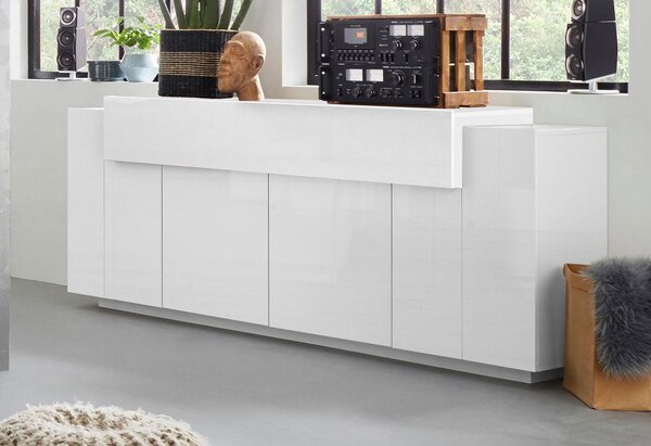 Credenza 5 Ante 200x45x86 cm Coro 4A Bianco Lucido/Bianco