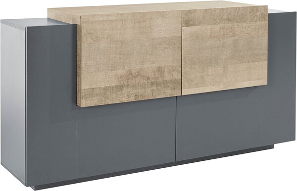 Credenza 4 Ante 160x45x86 cm Coro Grigio Antracite Opaco/Rovere Wotan