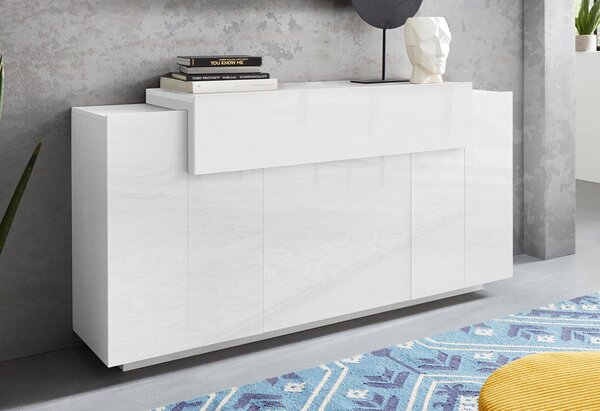 Credenza 4 Ante 160x45x86 cm Coro 3A Bianco Lucido/Bianco
