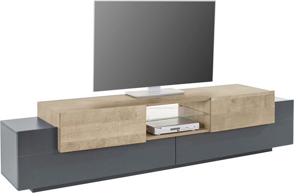 Mobile Tv 4 Ante e Ripiano a Giorno 220x45x51,5 cm Coro Grigio Antracite Opaco/Rovere Wotan