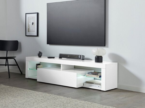 Mobile Tv 1 Anta a Ribalta e Ripiani a Giorno 160x40x35 cm Essential 1R Bianco Lucido