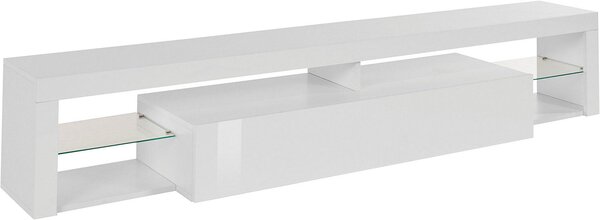 Mobile Tv 1 Anta a Ribalta e Ripiani a Giorno 200x40x35 cm Essential 1R Bianco Lucido