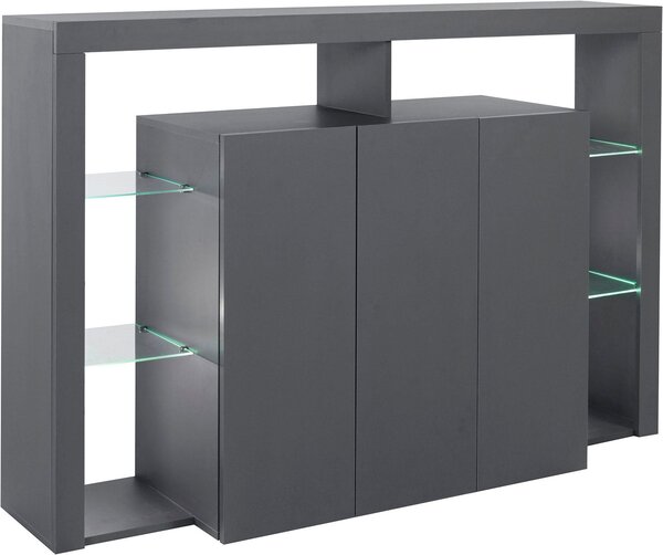 Credenza con 3 Ante e Ripiani in Vetro a Giorno 150x40x100 cm Essential 3A Grigio Antracite Opaco