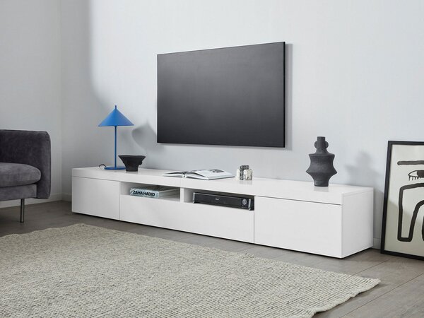 Mobile Tv 3 Ante e Ripiano a Giorno 240x40x35 cm Essential 2A 1R Bianco Lucido