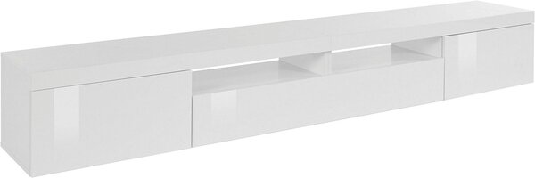 Mobile Tv 3 Ante e Ripiano a Giorno 240x40x35 cm Essential 2A 1R Bianco Lucido
