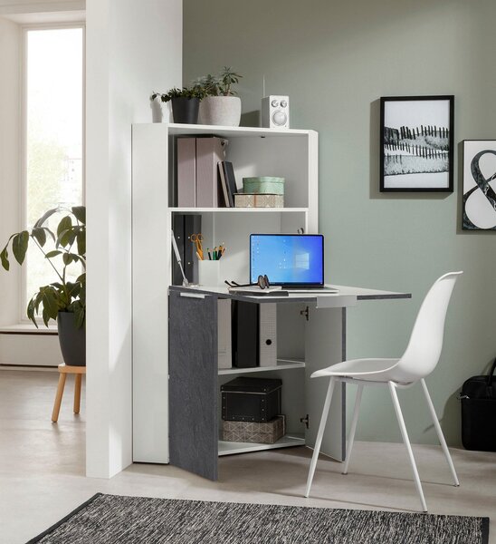 Armadio Angolare con Scrivania a Scomparsa 56x56x35x140h cm Dalia Bianco/Report Grigio