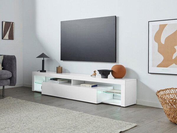 Mobile Tv 1 Anta a Ribalta e Ripiani a Giorno 200x40x35 cm Essential 1R Bianco Lucido