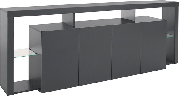 Credenza con 4 Ante e Ripiani in Vetro a Giorno 220x40x80 cm Essential 3A Grigio Antracite Opaco