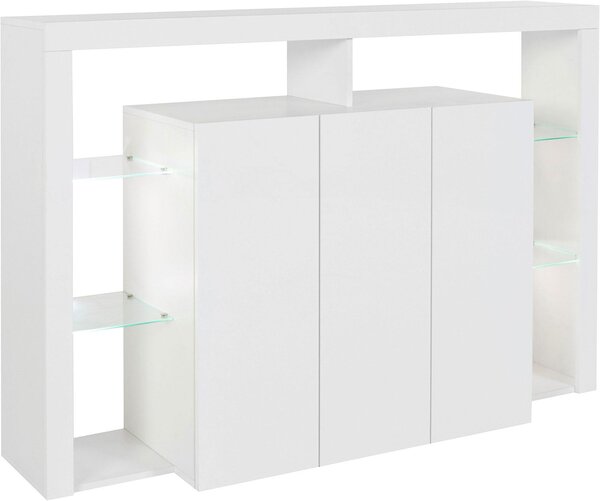 Credenza con 3 Ante e Ripiani in Vetro a Giorno 150x40x100 cm Essential 3A Bianco Lucido