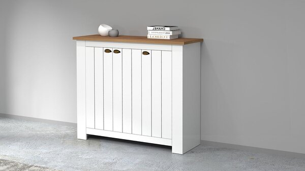 Scarpiera 3 Ante 114x42x100 cm Figo 3A Bianco Opaco/Rovere Wotan
