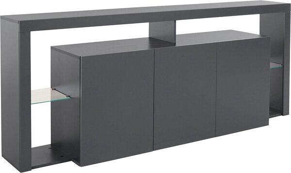 Credenza con 3 Ante e Ripiani in Vetro a Giorno 200x40x80 cm Essential 3A Grigio Antracite Opaco