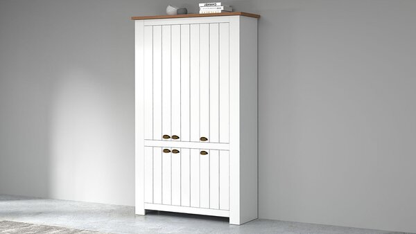 Scarpiera 6 Ante 114x42x200 cm Figo 6A Bianco Opaco/Rovere Wotan