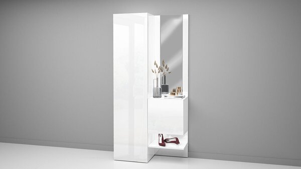 Mobile Ingresso 2 Armadietti e Specchio 90x35x191 cm Kompact Bianco Lucido