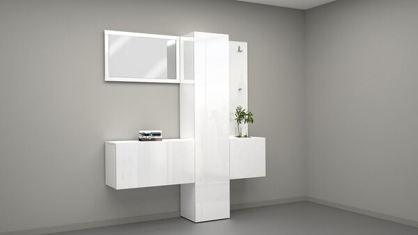 Mobile Ingresso Appendiabiti e Specchio 170x35x191 cm Kompact Bianco Lucido