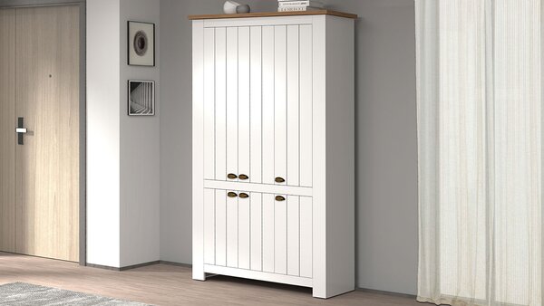 Scarpiera 6 Ante 114x42x200 cm Figo 6A Bianco Opaco/Rovere Wotan