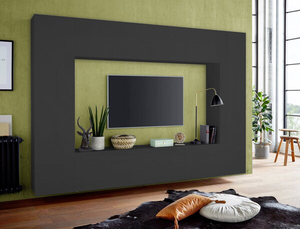 Parete Attrezzata Soggiorno 260x30x180 cm Maruska n°2 Grigio Antracite Opaco