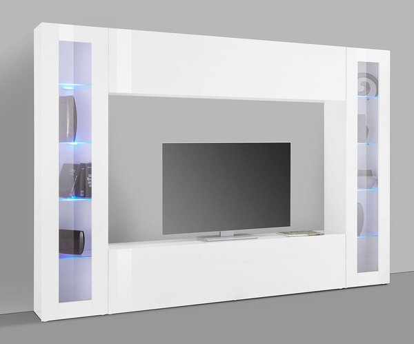 Parete Attrezzata Soggiorno 260x30x180 cm Maruska n°4 Bianco Lucido