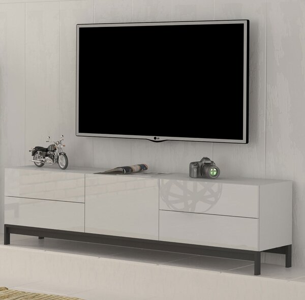 Mobile Tv 1 Anta e 4 Cassetti 170x40x35 cm Metis 1A 4C Bianco Lucido