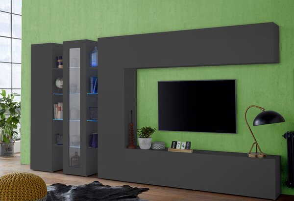 Parete Attrezzata Soggiorno 340x30x180 cm Maruska n°1 Grigio Antracite Opaco