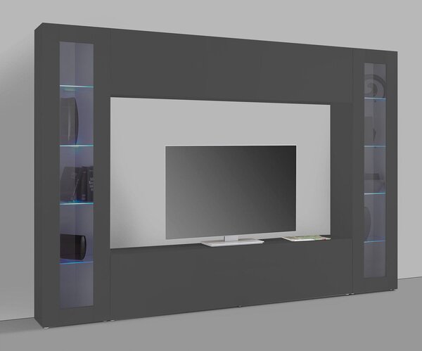 Parete Attrezzata Soggiorno 260x30x180 cm Maruska n°4 Grigio Antracite Opaco