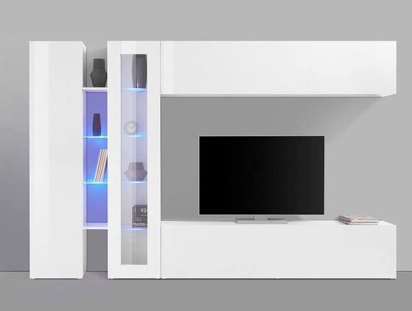 Parete Attrezzata Soggiorno 280x30x180 cm Maruska n°7 Bianco Lucido