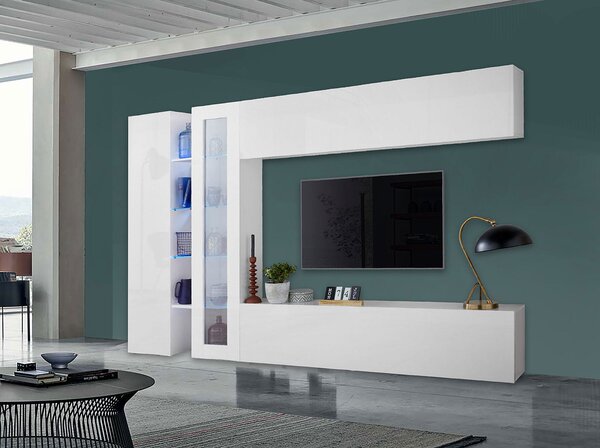Parete Attrezzata Soggiorno 280x30x180 cm Maruska n°7 Bianco Lucido