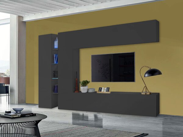 Parete Attrezzata Soggiorno 280x30x180 cm Maruska n°8 Grigio Antracite Opaco
