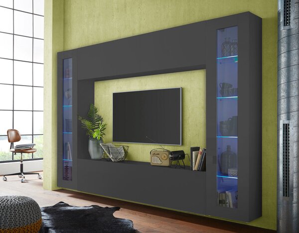 Parete Attrezzata Soggiorno 260x30x180 cm Maruska n°4 Grigio Antracite Opaco