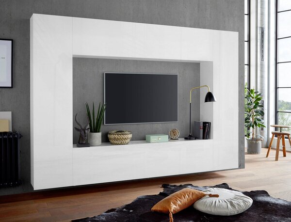 Parete Attrezzata Soggiorno 260x30x180 cm Maruska n°2 Bianco Lucido