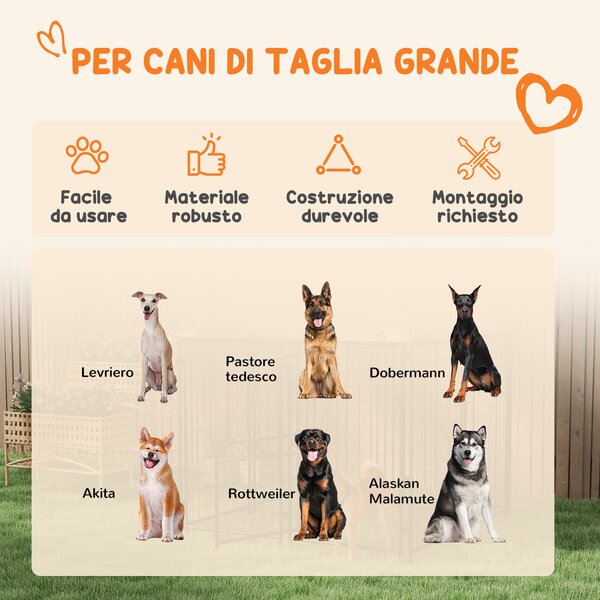 PawHut Recinto per Cani da Esterno con Tetto e Porta a 2 Sezioni in Metallo, 239x121x183cm, Argento
