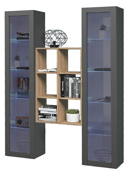 Parete Attrezzata Soggiorno 140x30x180 cm Maruska n°19 Grigio Antracite Opaco/Rovere Wotan