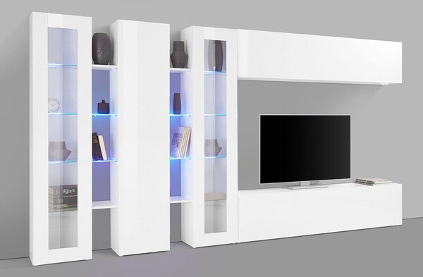 Parete Attrezzata Soggiorno 340x30x180 cm Maruska n°6 Bianco Lucido